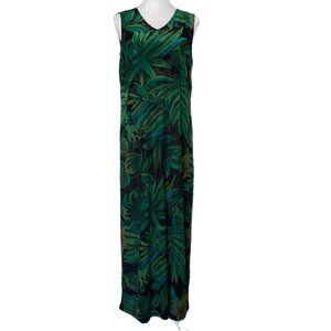 Vintage Carole Little Green Black Floral Sleeveless Lined Maxi Dress Size Large